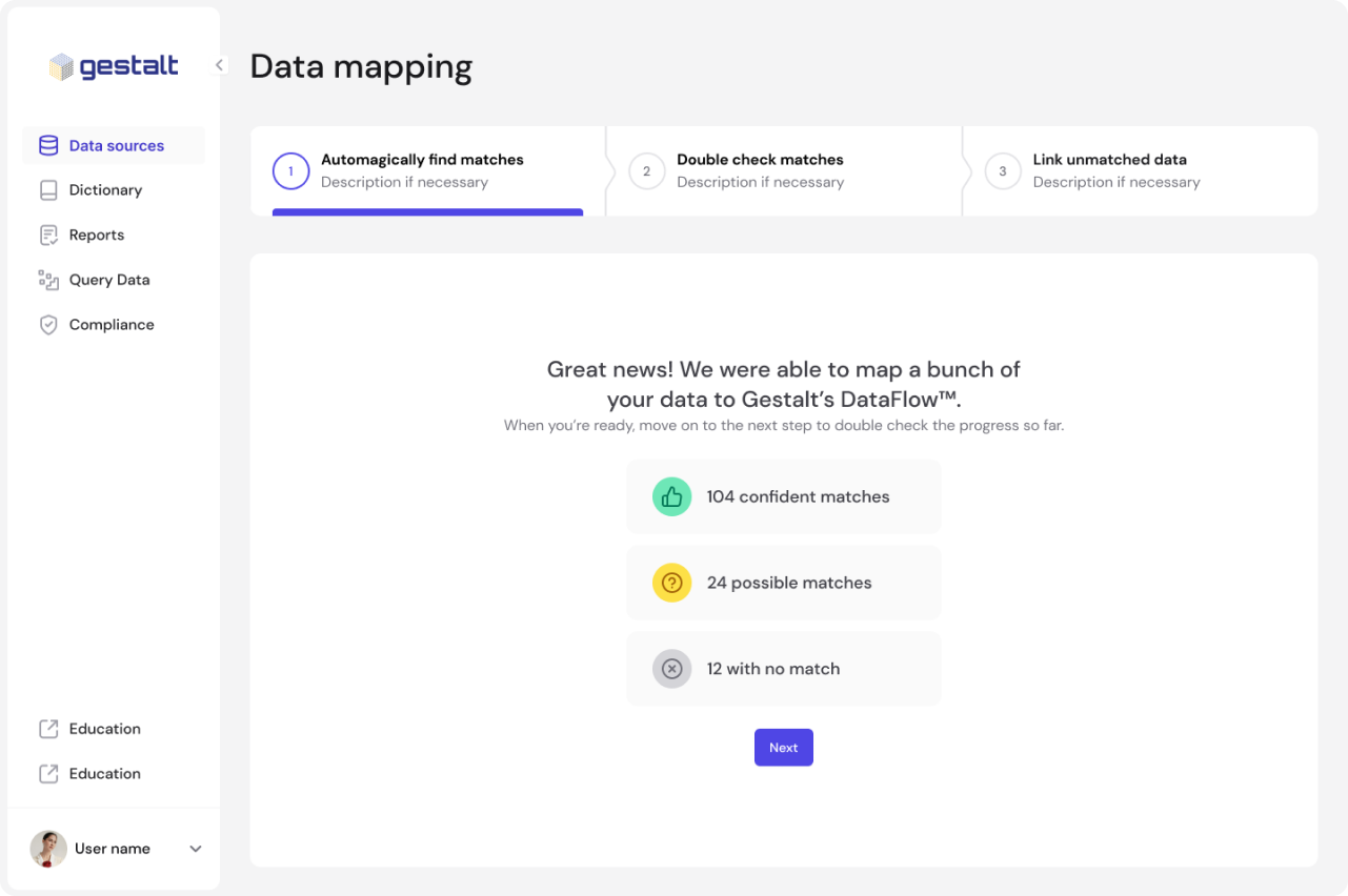 screenshot of Gestalt data mapping page