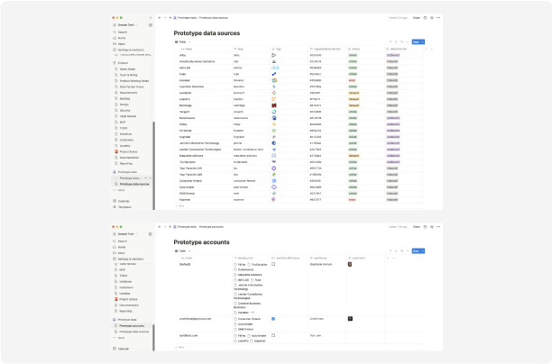 screenshot of notion prototype data databases