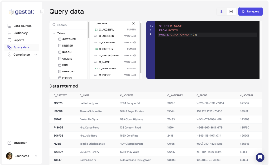 screenshot of Gestalt query data page