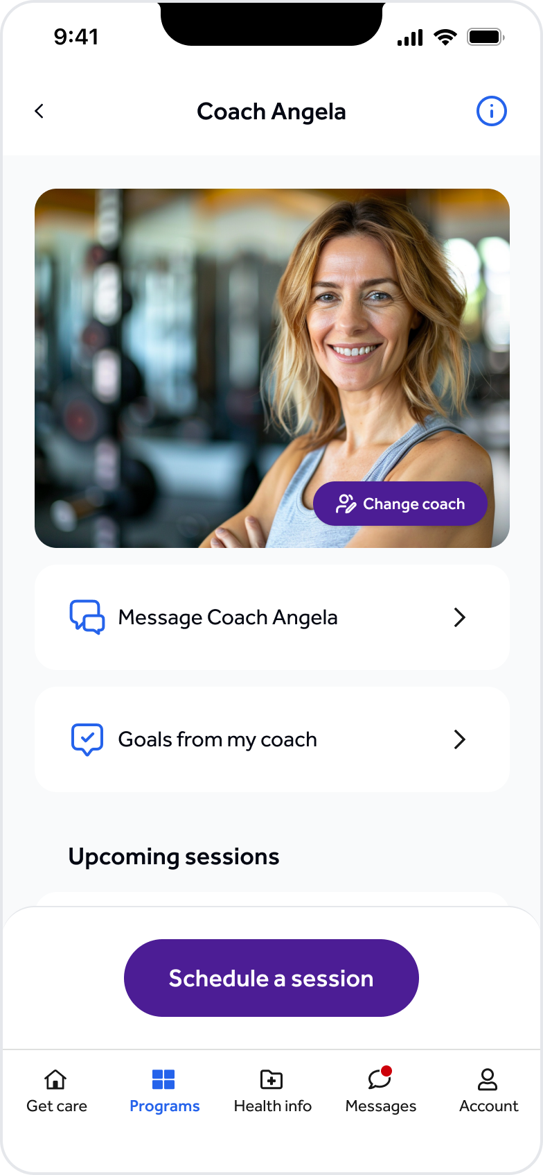 example UI of the coaching center home page