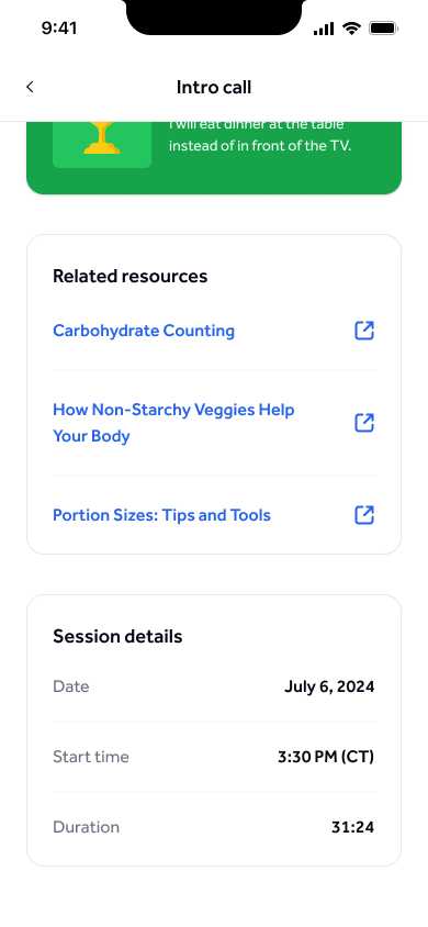 screenshot of mobile ui for reviewing daily food insights